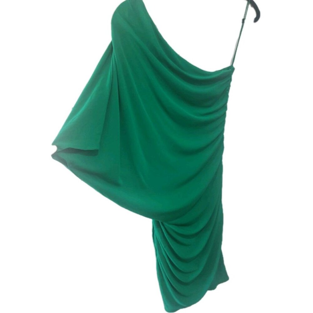 Haute Hippie One-Shoulder Drape Dress in Emerald Green